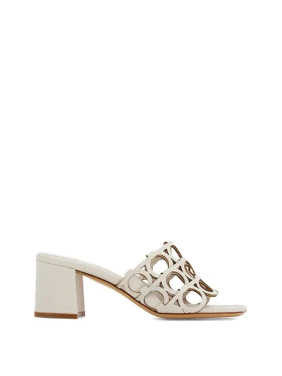 Ferragamo Gancini Cut-out Block-heel Sandals In White