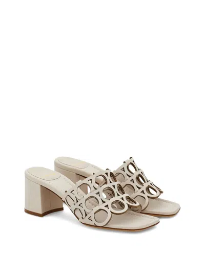 Ferragamo Gancini Cut-out Block-heel Sandals In White