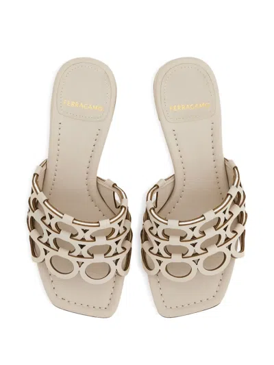 Ferragamo Gancini Cut-out Block-heel Sandals In White