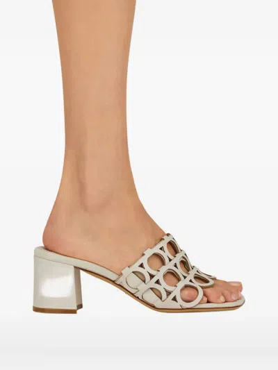 Ferragamo Gancini Cut-out Block-heel Sandals In White