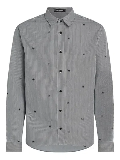 Karl Lagerfeld Ikon Striped Shirt In Gray