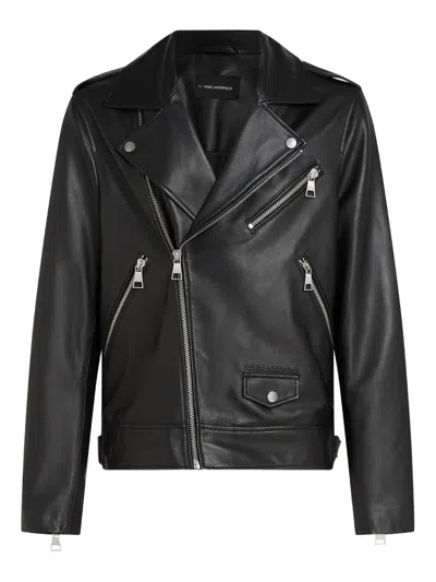 Karl Lagerfeld Karl Essential Leather Jacket In Black