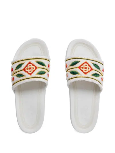 Casablanca Terry Slider Sandals Embroidered Strap Flat In Multi