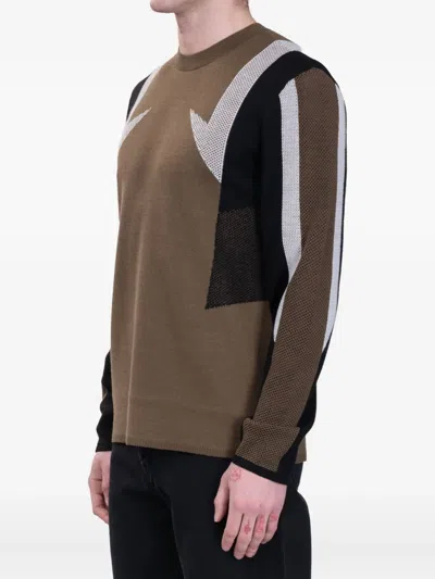 Helmut Lang Sport Mesh Inset Merino Wool Crewneck Sweater In Brown