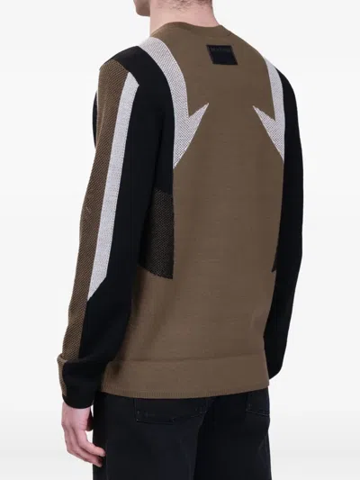 Helmut Lang Sport Mesh Inset Merino Wool Crewneck Sweater In Brown
