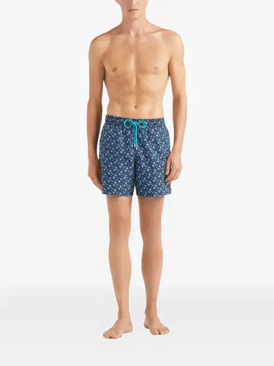 Vilebrequin Micro Ronde Des Tortues Rainbow Longer Length Swim Shorts In Blue