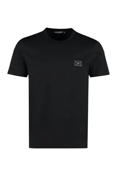 Dolce & Gabbana Black T-shirt With Logo Tag Detail On The Front In Cotton Man