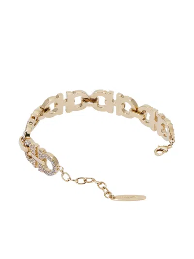 Ferragamo Crystal Embellished Gancini Bracelet In Gold