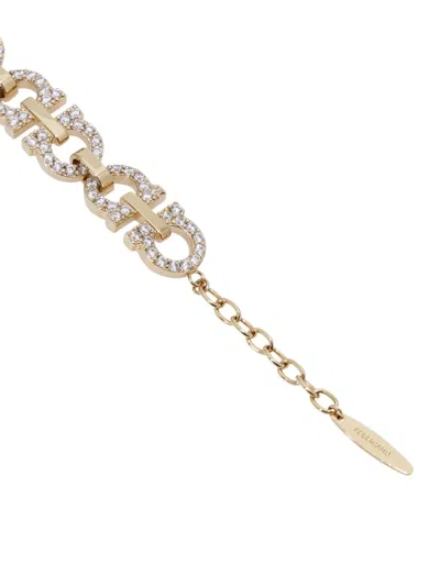 Ferragamo Crystal Embellished Gancini Bracelet In Gold