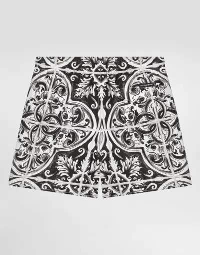 Dolce & Gabbana Majolica-print Canvas Medium Boxer Shorts In Black