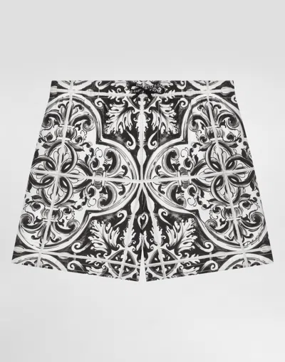 Dolce & Gabbana Majolica-print Canvas Medium Boxer Shorts In Black