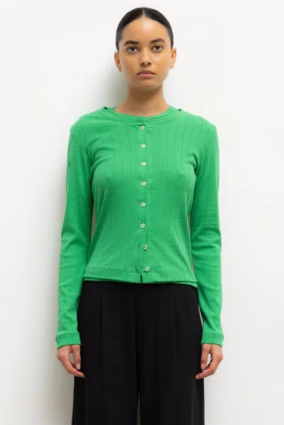 Leset Pointelle Crewneck Cardigan