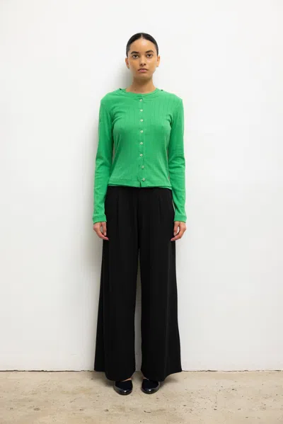 Leset Pointelle Crewneck Cardigan