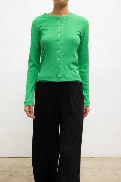 Leset Pointelle Crewneck Cardigan