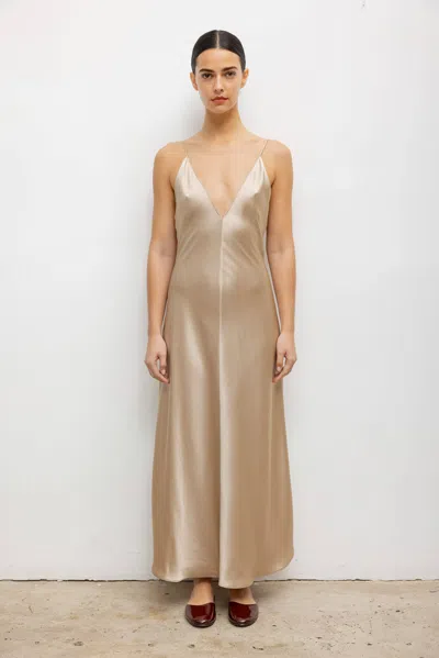 Leset Barb Satin Slip Dress In Nude