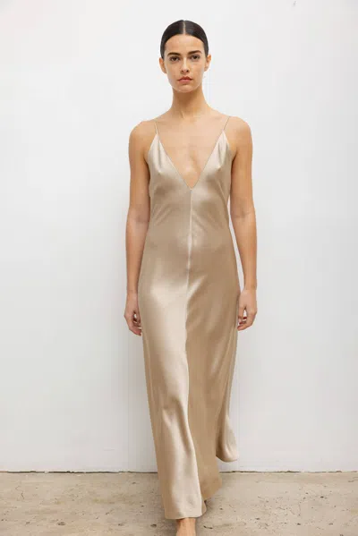 Leset Barb Satin Slip Dress In Nude