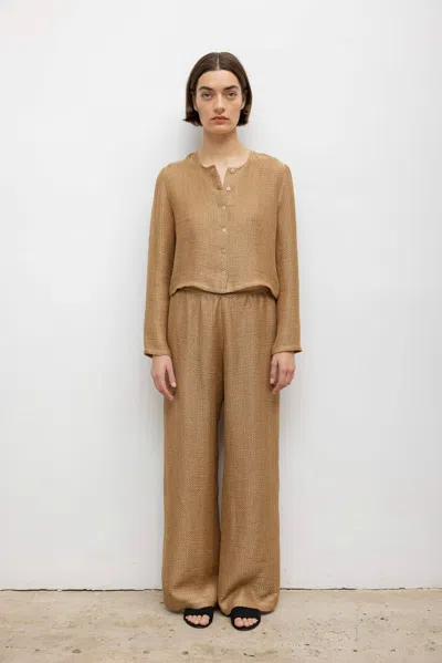 Leset Stella Sequined Linen-blend Wide-leg Pants In Brown