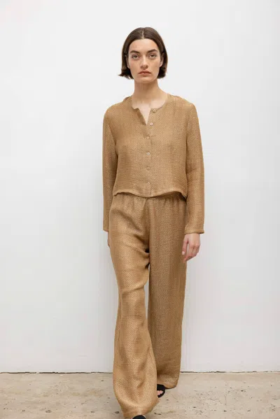 Leset Stella Sequined Linen-blend Wide-leg Pants In Brown