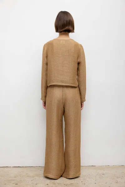 Leset Stella Sequined Linen-blend Wide-leg Pants In Brown