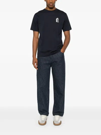 Etudes Studio E Logo Embroidered Regular T-shirt In Blue