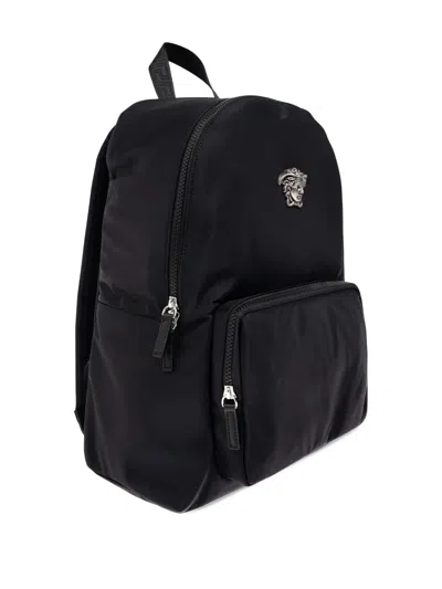 Versace La Medusa Backpack With Jacquard-greca In Black
