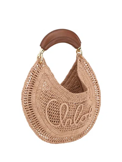 Chloé Summer Banana Leather-trimmed Embroidered Raffia Tote In Neutral