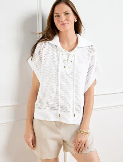 Talbots Open Knit Lace Up Poncho - White - M/l - 100% Cotton
