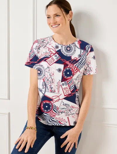 Talbots Plus Petite - Crewneck T-shirt - Cote D'azur - Ink/red - 3x