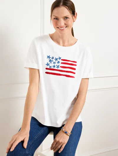 Talbots Plus Petite - High-low Crewneck T-shirt - Flag - White - 3x