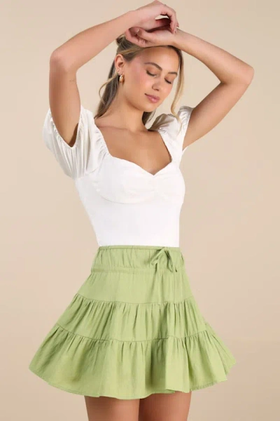 Lulus Modica Lime Tiered Drawstring Mini Skirt In Animal Print
