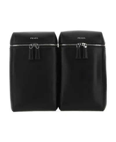 Prada Structured Leather Backpack With Logo Zipper Closure In Black
