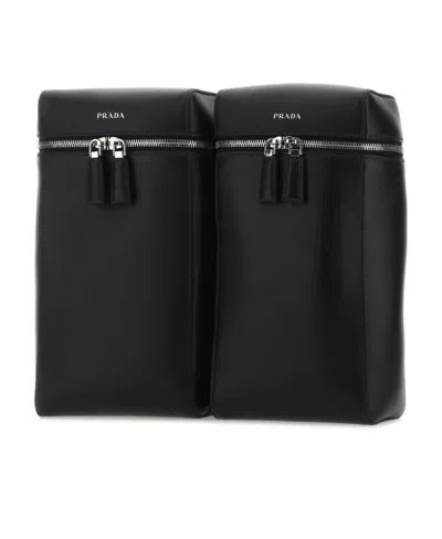 Prada Structured Leather Backpack With Logo Zipper Closure In Black
