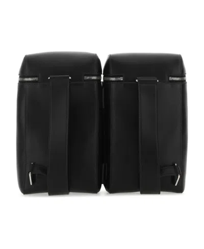 Prada Structured Leather Backpack With Logo Zipper Closure In Black