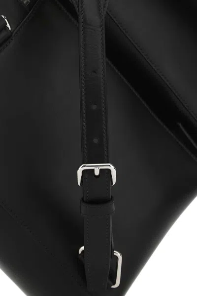 Prada Structured Leather Backpack With Logo Zipper Closure In Black