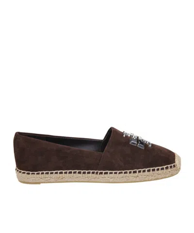 Tory Burch Round Toe Suede Espadrilles With Espadrille Sole In Brown