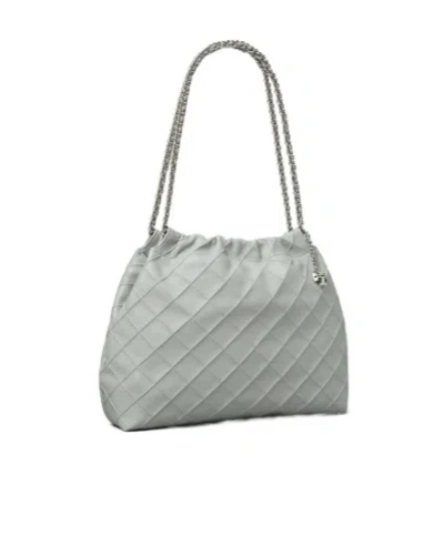 Tory Burch 'fleming' Grey Diamond Quilted Shoulder Bag With Chain-link Handles In Leather Woman