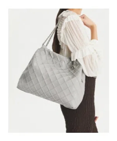 Tory Burch 'fleming' Grey Diamond Quilted Shoulder Bag With Chain-link Handles In Leather Woman