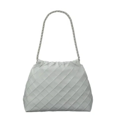 Tory Burch 'fleming' Grey Diamond Quilted Shoulder Bag With Chain-link Handles In Leather Woman
