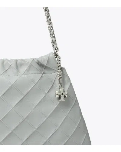 Tory Burch 'fleming' Grey Diamond Quilted Shoulder Bag With Chain-link Handles In Leather Woman