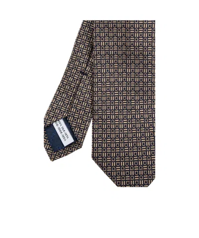 Ferragamo Interwoven Hearts Print Silk Tie In Brown