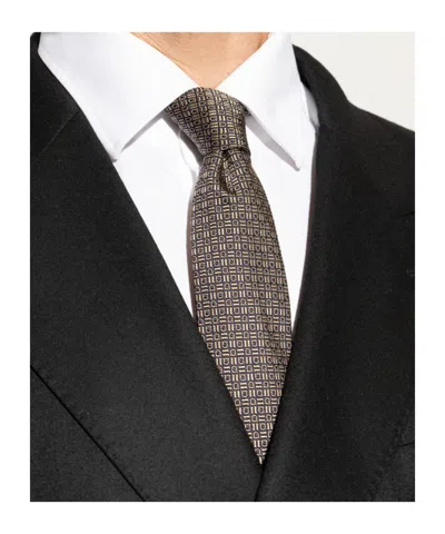 Ferragamo Interwoven Hearts Print Silk Tie In Brown