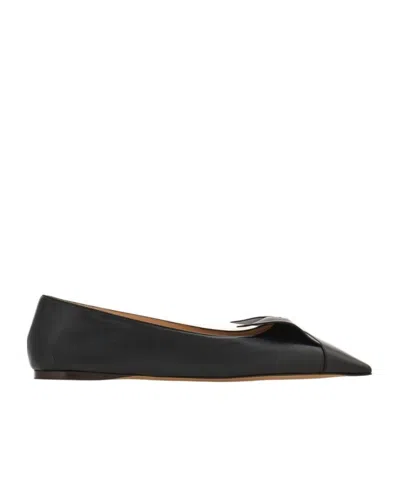 Ferragamo Bow Pointed Toe Flat Ballerina Shoes In Black