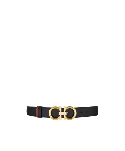 Ferragamo Reversible And Adjustable Belt With Hammered Gancini