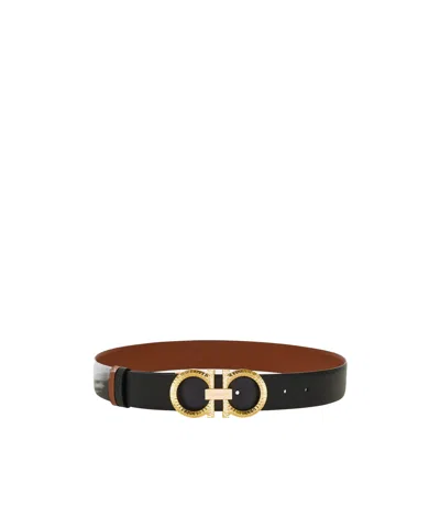 Ferragamo Reversible And Adjustable Belt With Hammered Gancini