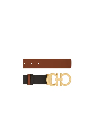 Ferragamo Reversible And Adjustable Belt With Hammered Gancini