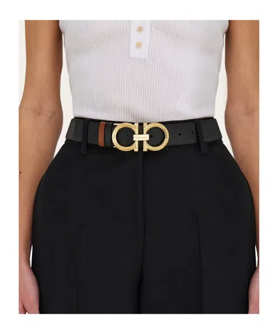 Ferragamo Reversible And Adjustable Belt With Hammered Gancini