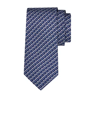 Ferragamo All-over Elephant Print Silk Tie In Blue