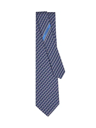 Ferragamo All-over Elephant Print Silk Tie In Blue