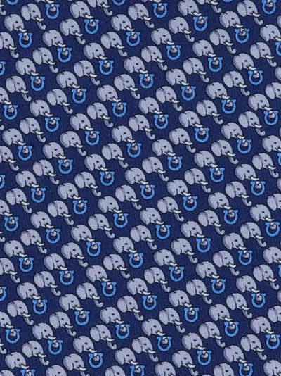Ferragamo All-over Elephant Print Silk Tie In Blue