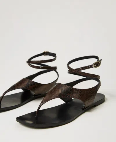 Twinset Snakeskin-effect Flat Sandals In Black